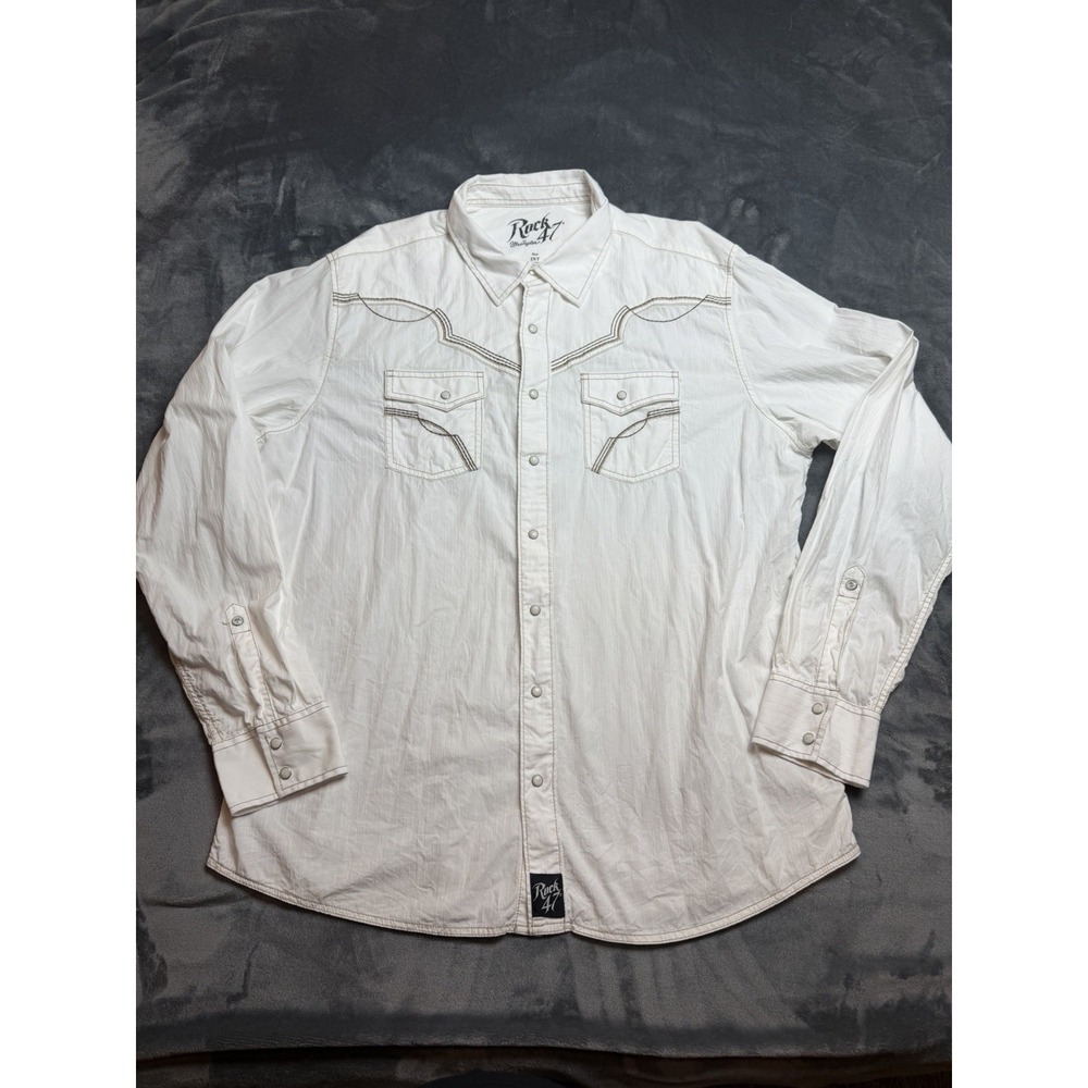 Wrangler Rock 47 2XT Embroidered Long Sleeve Pearl Snap Western Shirt White